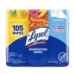 LYSOL® Disinfecting Wipes - (1 Lemon + 1 Brand New Day Mango & Hibiscus + 1 Crisp Linen) 3x35 ct.