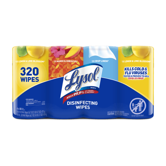 LYSOL® Disinfecting Wipes - (2 Lemon + 1 Brand New Day Mango & Hibiscus + 1 Crisp Linen) 4x80 ct.